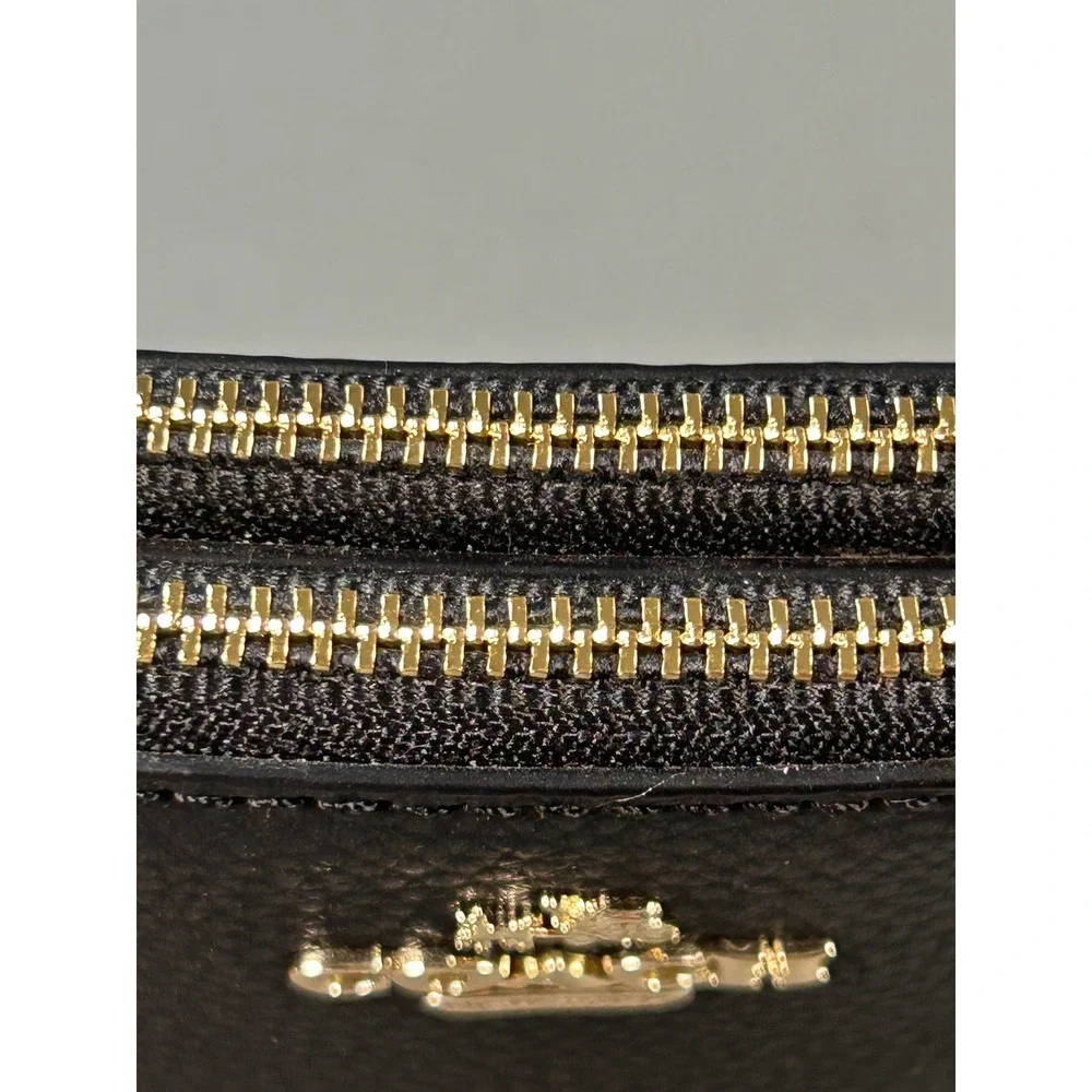 Coach Double Zip Wristlet Black Pebble Leather Gold Hardware Handbag Bag